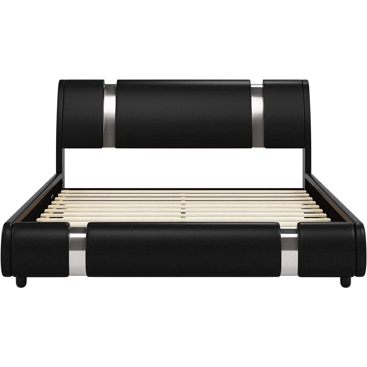 Queen Faux Leather Bed Frame With Adjustable Headboard