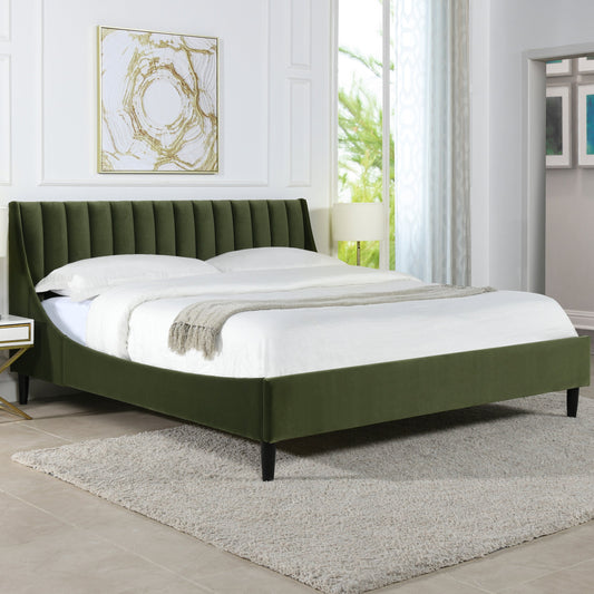 Aspen Vertical Tufted Headboard Platform Bed Set, King, Olive Green Performance Velvet