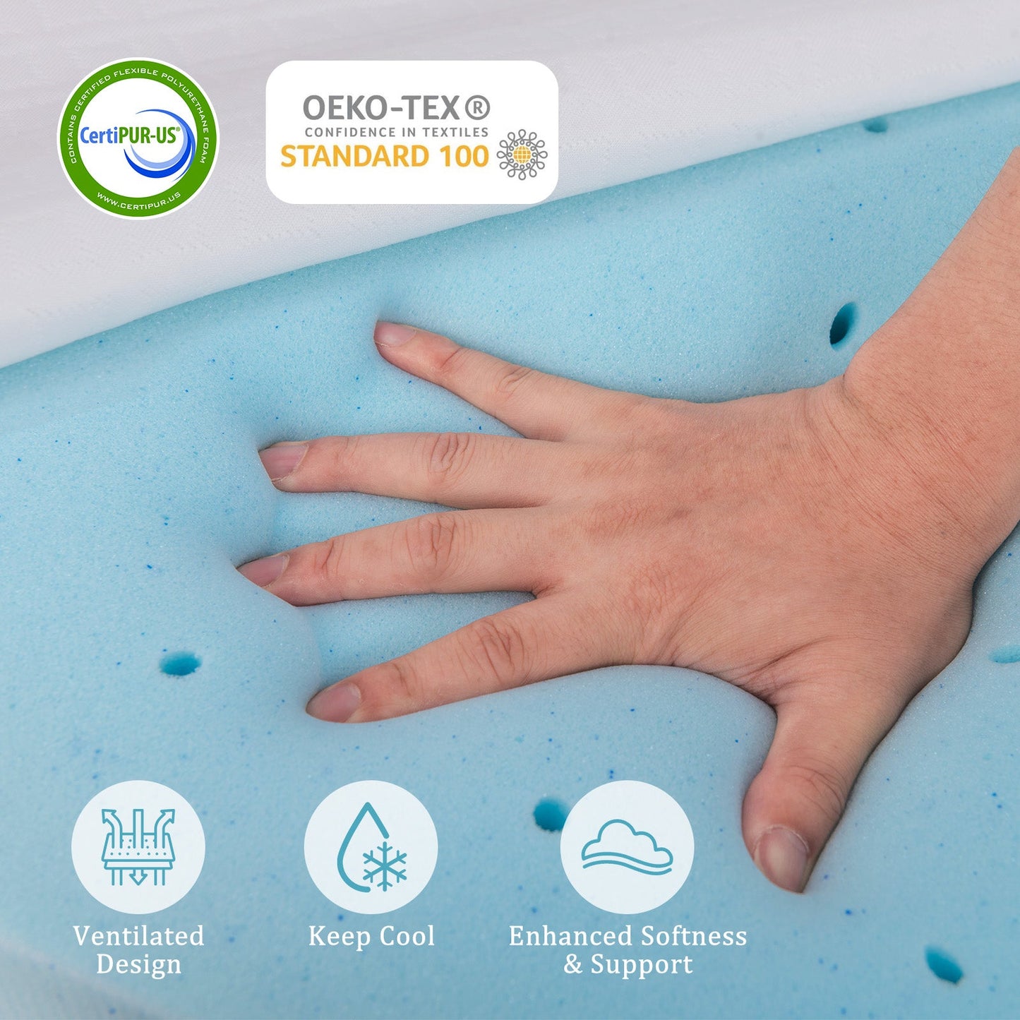 Gel Infused Memory Foam Mattress Topper with Removable Cover-Queen Size