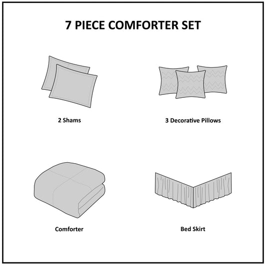 7 Piece Tufted Comforter Set Grey California King