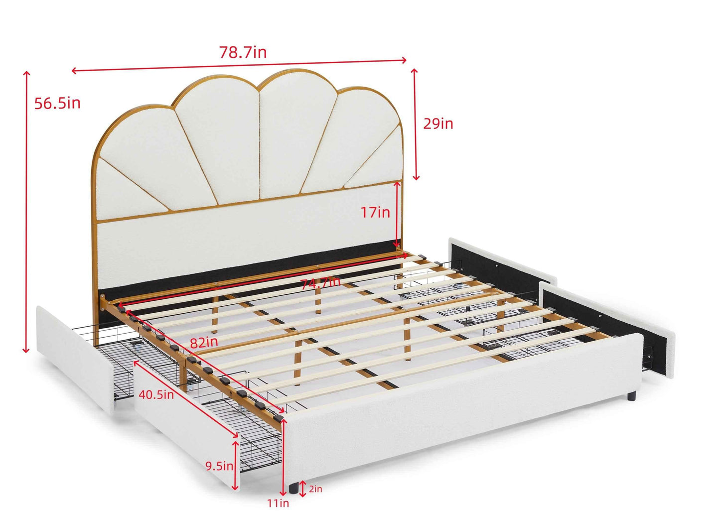 King Size Bed Frame with Drawer, Upholstered Smart Platform Bed with