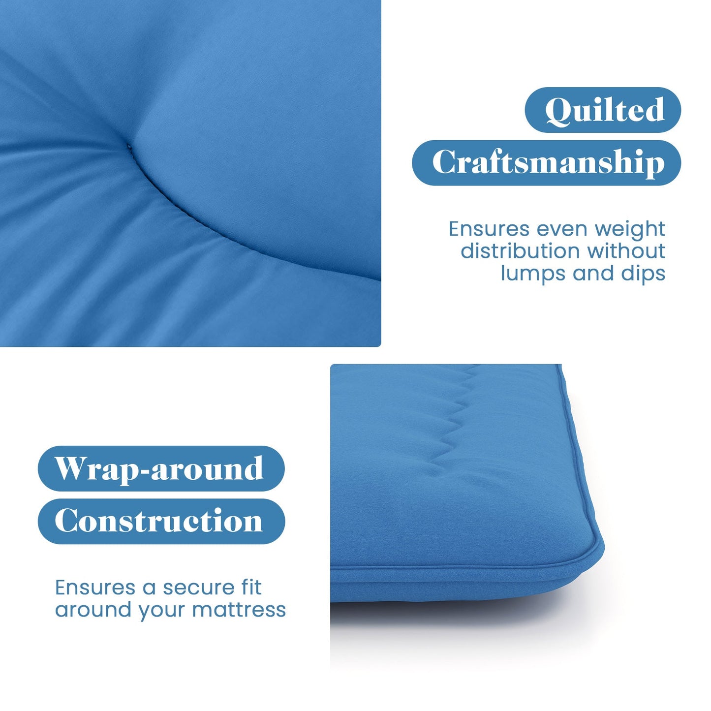 Foldable Futon Mattress with Washable Cover and Carry Bag for Camping Blue-Full Size