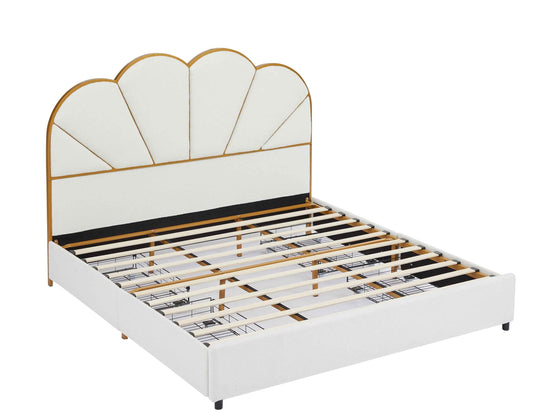 King Size Bed Frame with Drawer, Upholstered Smart Platform Bed with