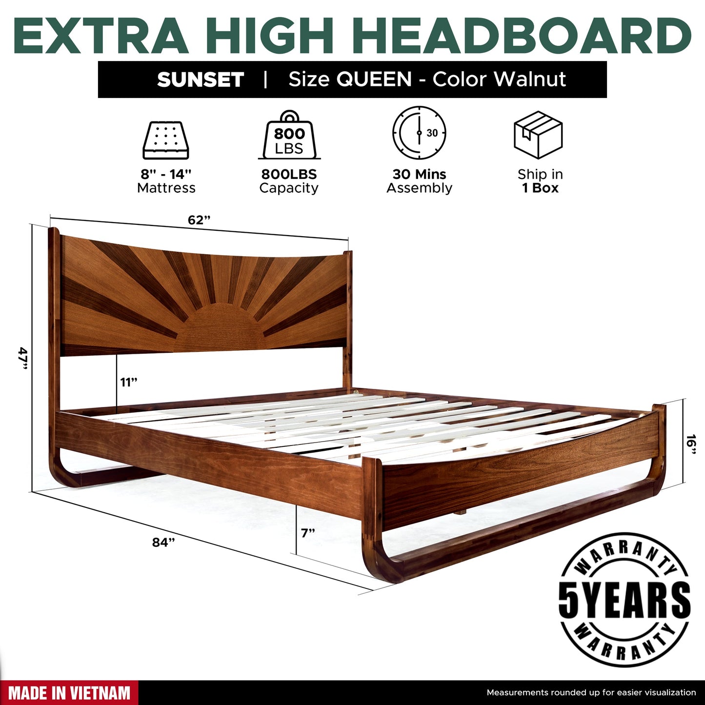Rorns Sunset Platform Bed Frame With Headboard for Ultimate Bedroom Style