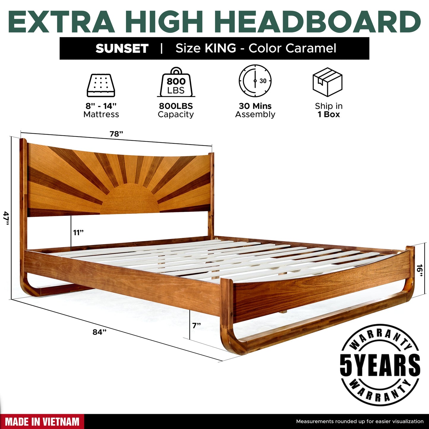 Rorns Sunset Platform Bed Frame With Headboard for Ultimate Bedroom Style