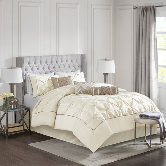 7 Piece Tufted Comforter Set Ivory Queen