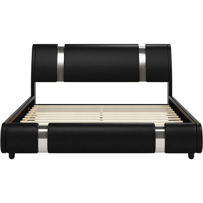 Queen Faux Leather Bed Frame With Adjustable Headboard