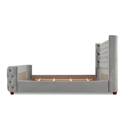 Brooklyn King Tufted Panel Bed Headboard and Footboard Set, Opal Grey Velvet