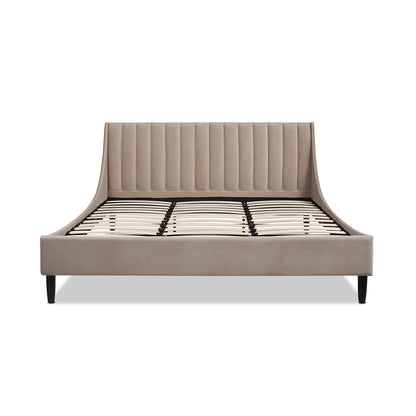 Aspen Vertical Tufted Headboard Platform Bed Set, King, Mink Beige Performance Velvet