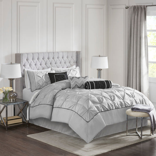 7 Piece Tufted Comforter Set Grey Queen