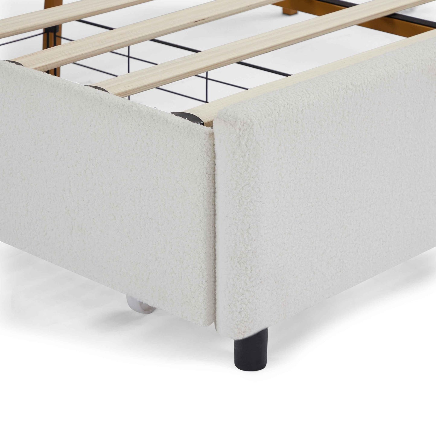 King Size Bed Frame with Drawer, Upholstered Smart Platform Bed with