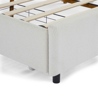 King Size Bed Frame with Drawer, Upholstered Smart Platform Bed with