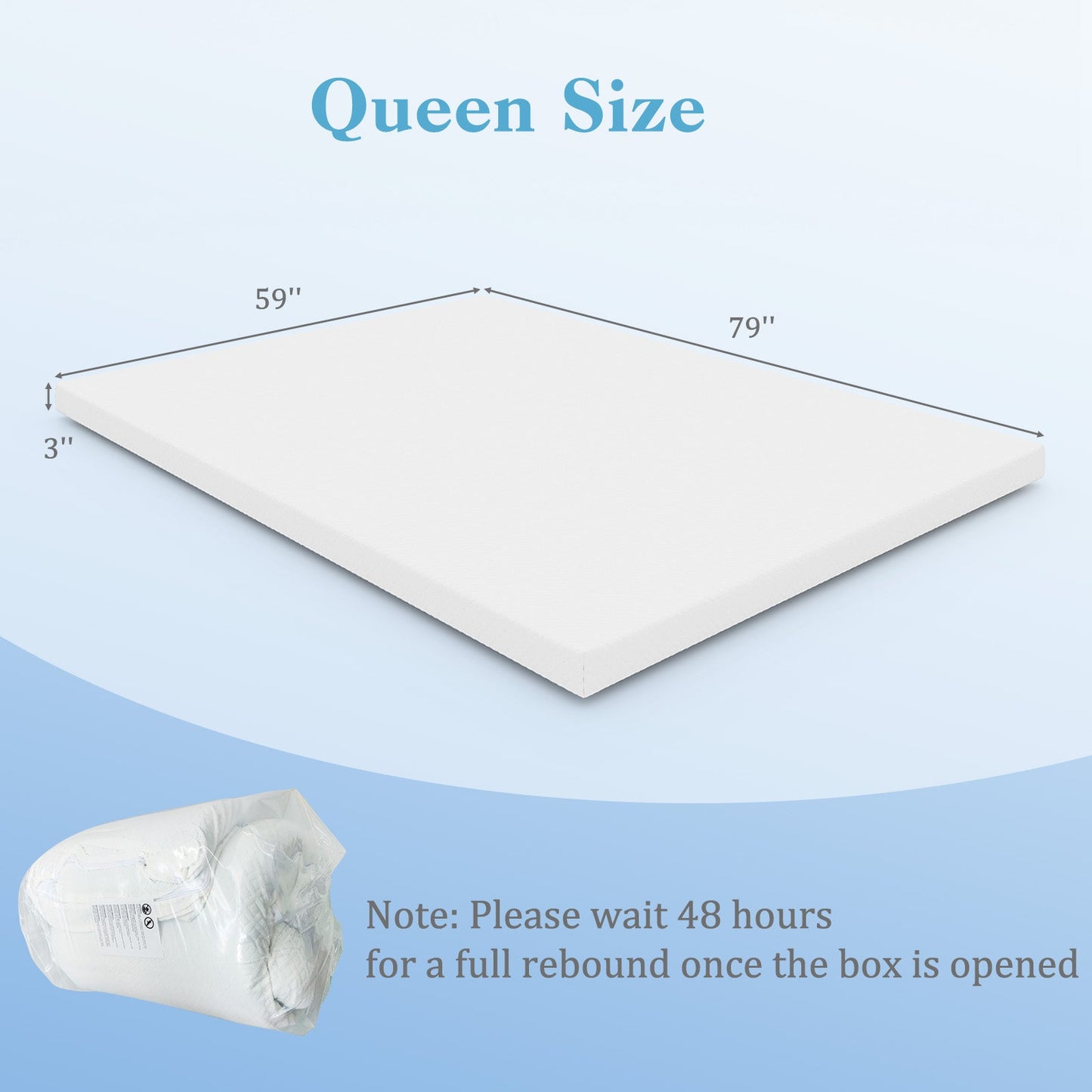 Gel Infused Memory Foam Mattress Topper with Removable Cover-Queen Size