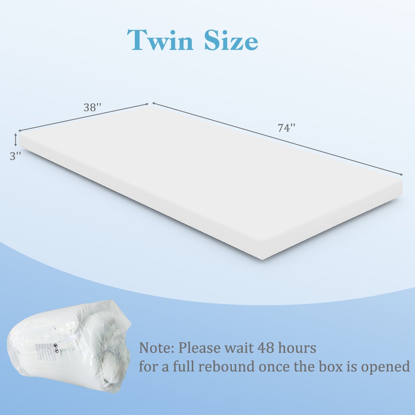 Gel Infused Memory Foam Mattress Topper Twin Size