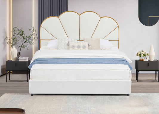 King Size Bed Frame with Drawer, Upholstered Smart Platform Bed with