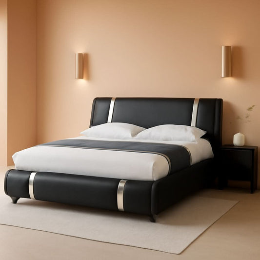 Queen Faux Leather Bed Frame With Adjustable Headboard