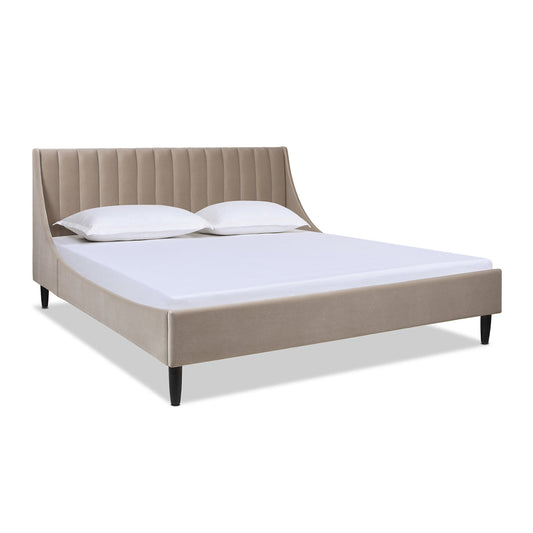 Aspen Vertical Tufted Headboard Platform Bed Set, King, Mink Beige Performance Velvet