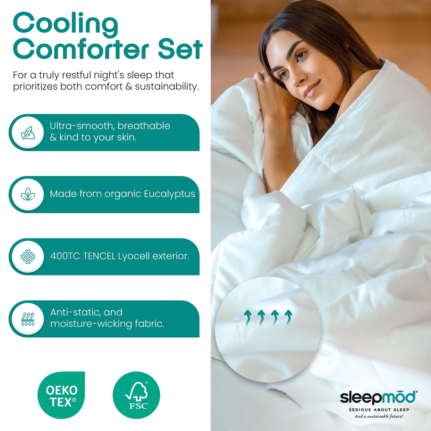 Cooling Comforter Set – Temperature-Regulating Eucalyptus Vegan Silk Comforter & Pillow Shams