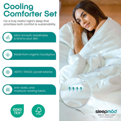 Cooling Comforter Set – Temperature-Regulating Eucalyptus Vegan Silk Comforter & Pillow Shams