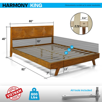 Acacia Harmony Solid Wood Platform Bed Frame with Headboard
