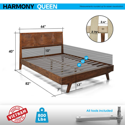 Acacia Harmony Solid Wood Platform Bed Frame with Headboard