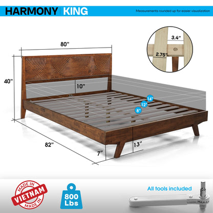 Acacia Harmony Solid Wood Platform Bed Frame with Headboard