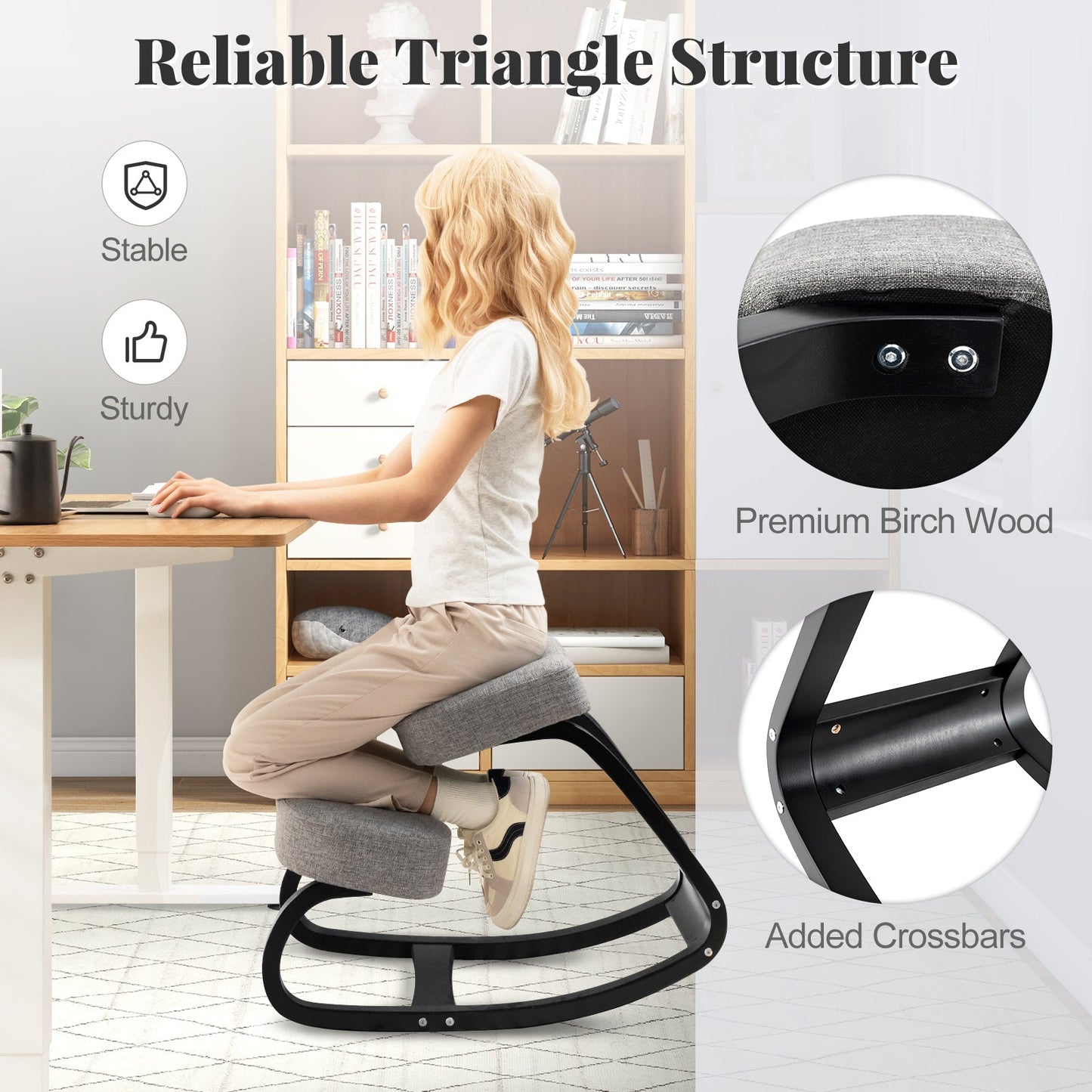 Wooden Ergonomic Rocking Kneeling Chair