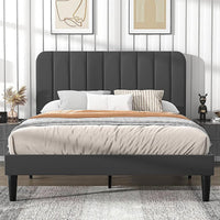 Full size Dark Grey Upholstered Platform Bed Frame with Headboard