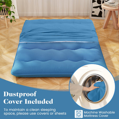Foldable Futon Mattress with Washable Cover and Carry Bag for Camping Blue-Full Size