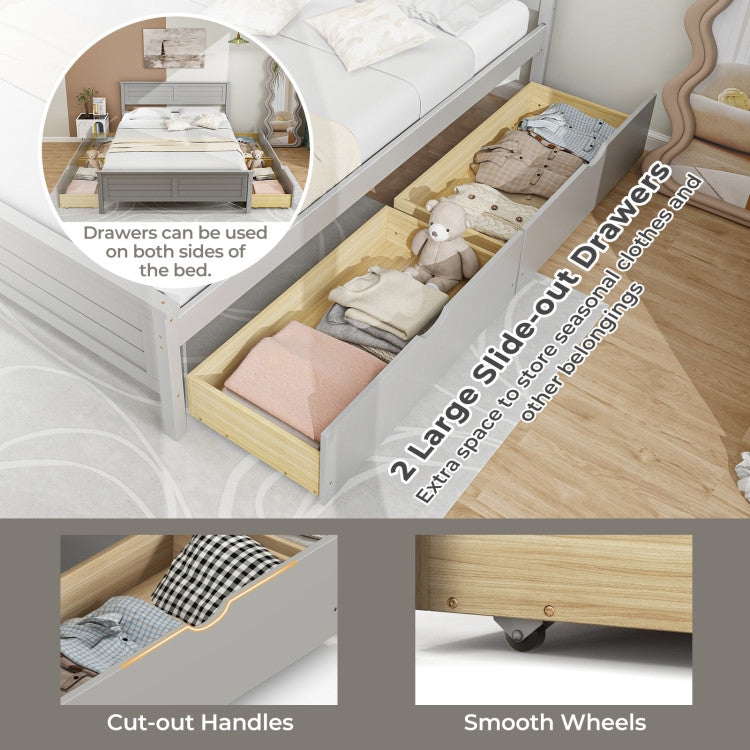 Full Size Grey Platform Bed Frame with Storage Drawers