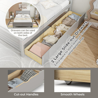 Full Size Grey Platform Bed Frame with Storage Drawers
