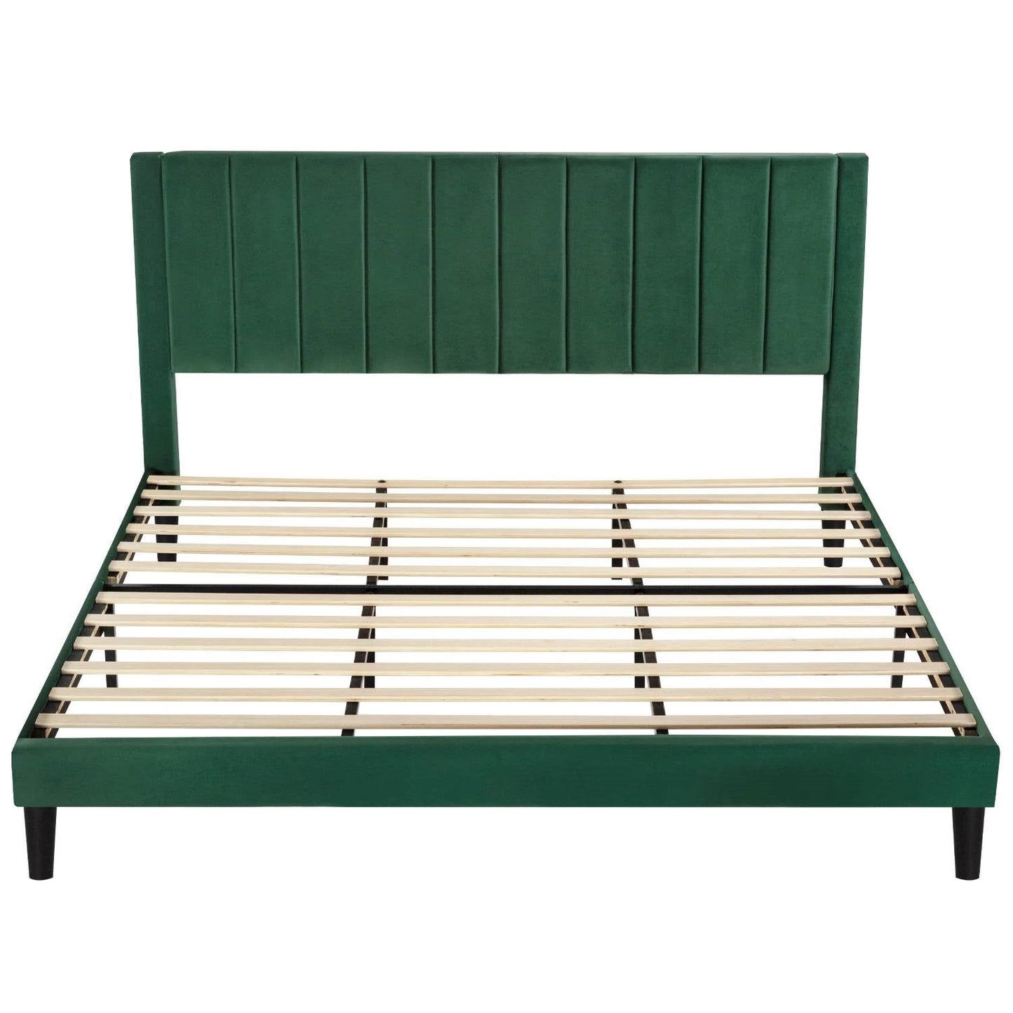 Modern Green Velvet Upholstered Platform Bed with Headboard