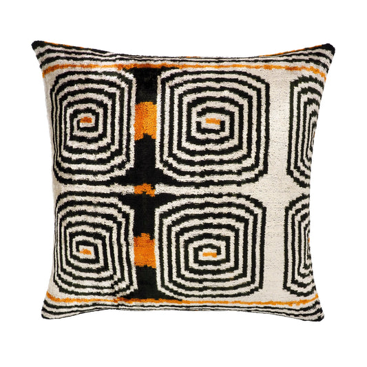 Labyrinth Silk Velvet Ikat Pillow Cover 20 X 20