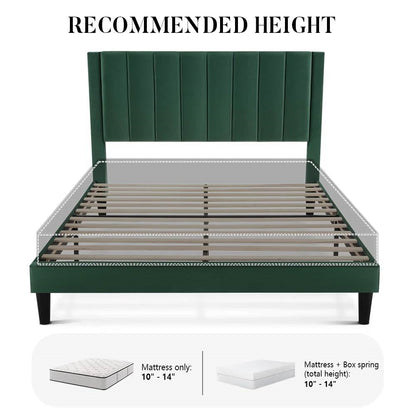 Green Velvet Upholstered Platform Bed Frame with Headboard
