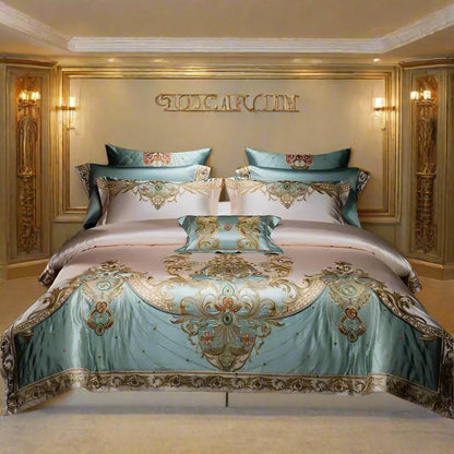 4/6/9Pcs Royal Gorgeous European Palace Embroidery Bedding Set Egyptian Cotton Duvet Cover Bed Sheet Pillowcases