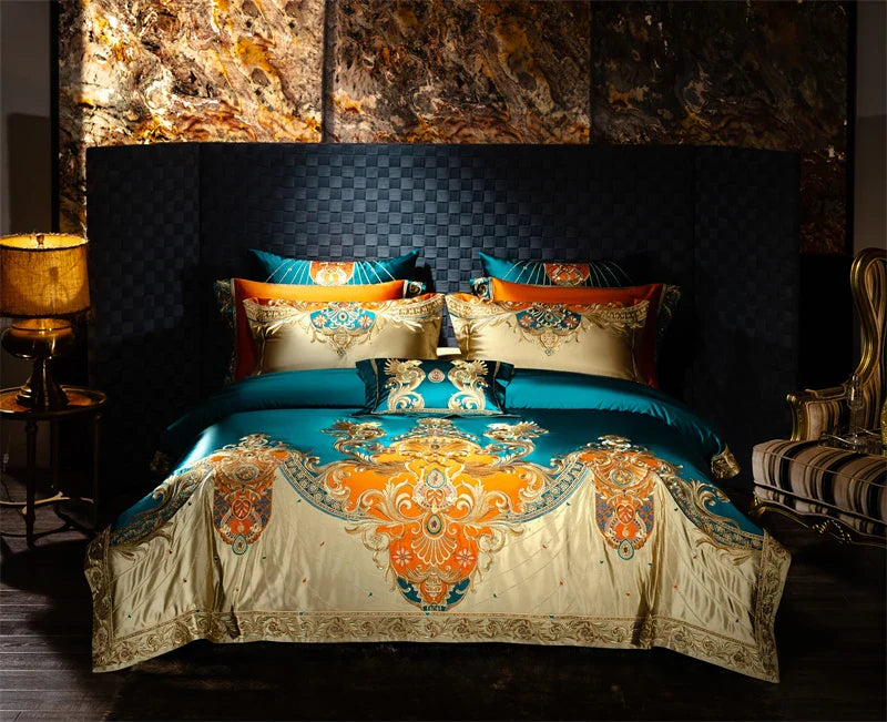 4/6/9Pcs Royal Gorgeous European Palace Embroidery Bedding Set Egyptian Cotton Duvet Cover Bed Sheet Pillowcases