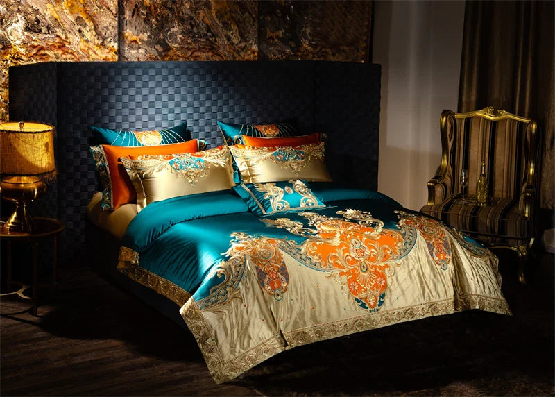 4/6/9Pcs Royal Gorgeous European Palace Embroidery Bedding Set Egyptian Cotton Duvet Cover Bed Sheet Pillowcases