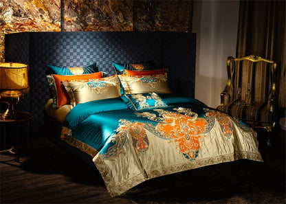 4/6/9Pcs Royal Gorgeous European Palace Embroidery Bedding Set Egyptian Cotton Duvet Cover Bed Sheet Pillowcases