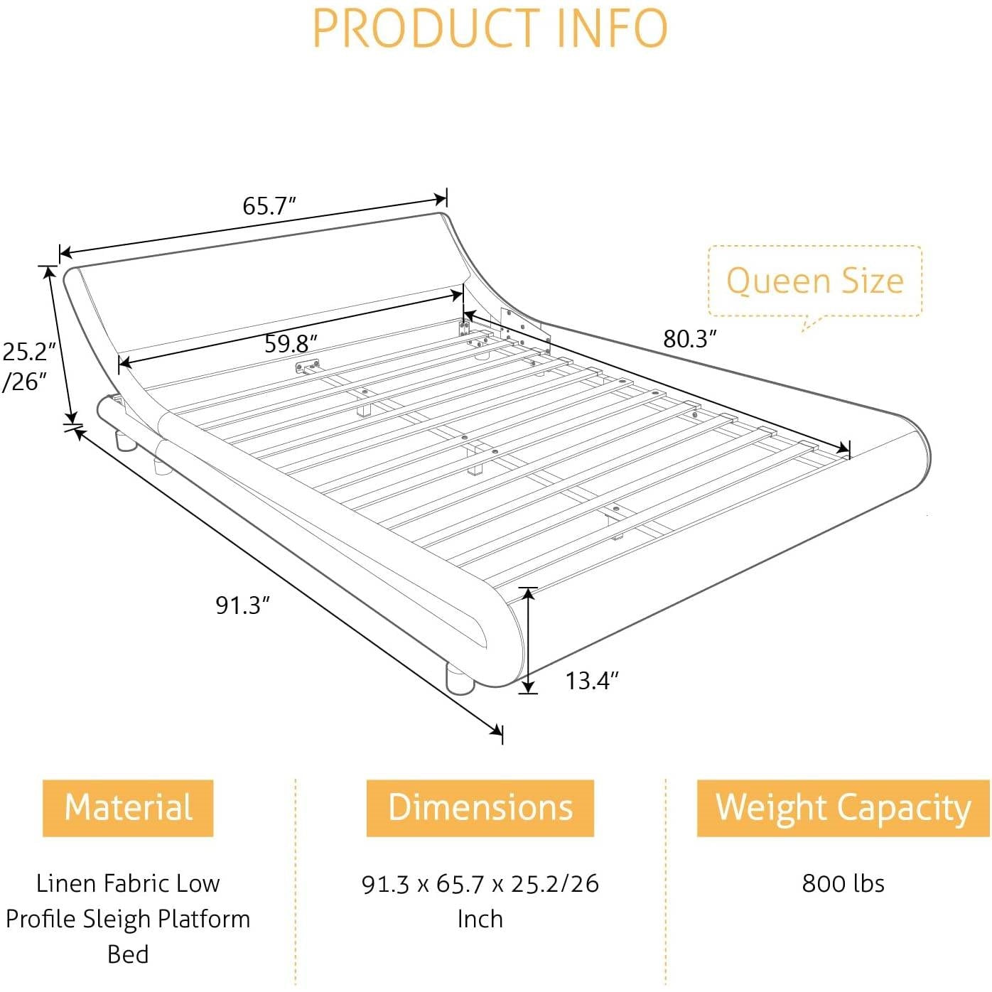 Queen Modern White Vegan Leather Upholstered Platform Bed Frame with Headboard