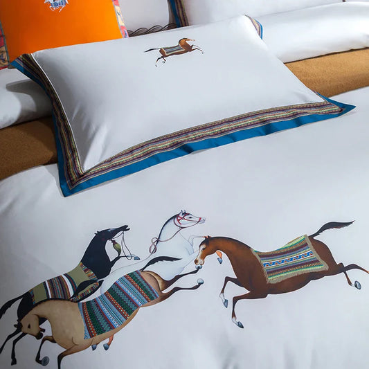 DecorBites™ Galloping Horse Luxury Bedding Set 1400TC Egyptian Cotton Duvet Cover Sheet Pillowcases