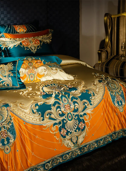 4/6/9Pcs Royal Gorgeous European Palace Embroidery Bedding Set Egyptian Cotton Duvet Cover Bed Sheet Pillowcases