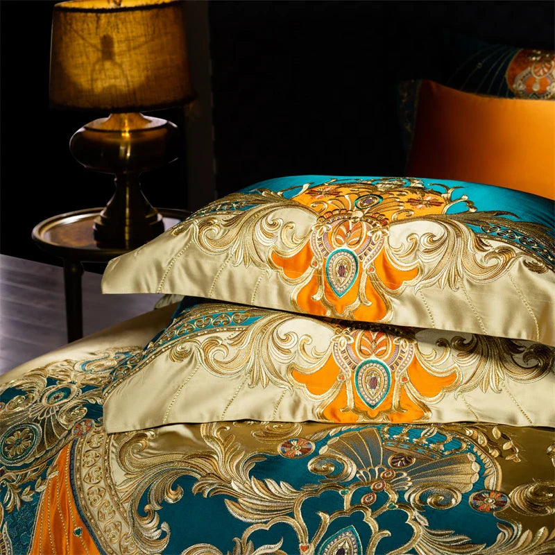 4/6/9Pcs Royal Gorgeous European Palace Embroidery Bedding Set Egyptian Cotton Duvet Cover Bed Sheet Pillowcases