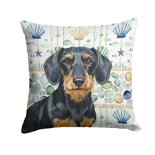 Wirehaired Black and Tan Dachshund Coastal Sea Glass Throw Pillow WDK7001PW1818