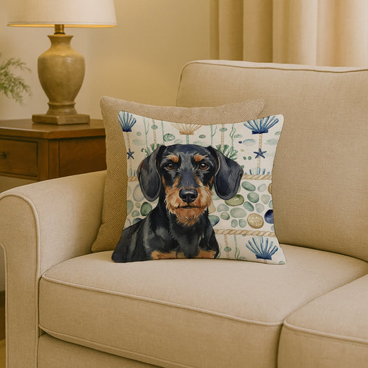Wirehaired Black and Tan Dachshund Coastal Sea Glass Throw Pillow WDK7001PW1818