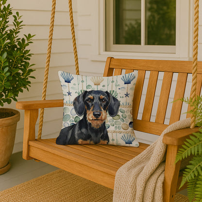 Wirehaired Black and Tan Dachshund Coastal Sea Glass Throw Pillow WDK7001PW1818