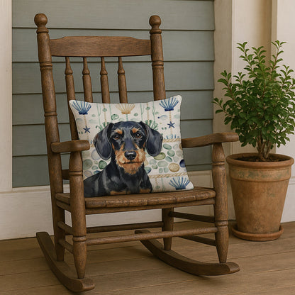 Wirehaired Black and Tan Dachshund Coastal Sea Glass Throw Pillow WDK7001PW1818