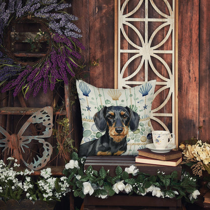 Wirehaired Black and Tan Dachshund Coastal Sea Glass Throw Pillow WDK7001PW1818