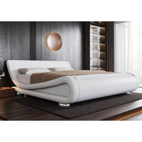 White Modern Platform Bed Frame with Sleigh Curved Headboard-King