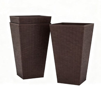 Outdoor Flower Plant Pots, Set of 3 Tall Planters with Drainage Hole