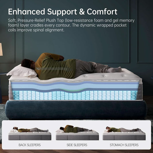 Memory Foam Hybrid Mattress Fiberglass Free King Size